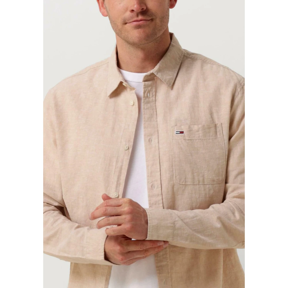 Tommy Jeans Casual Linnen Blend Overhemd Beige Heren