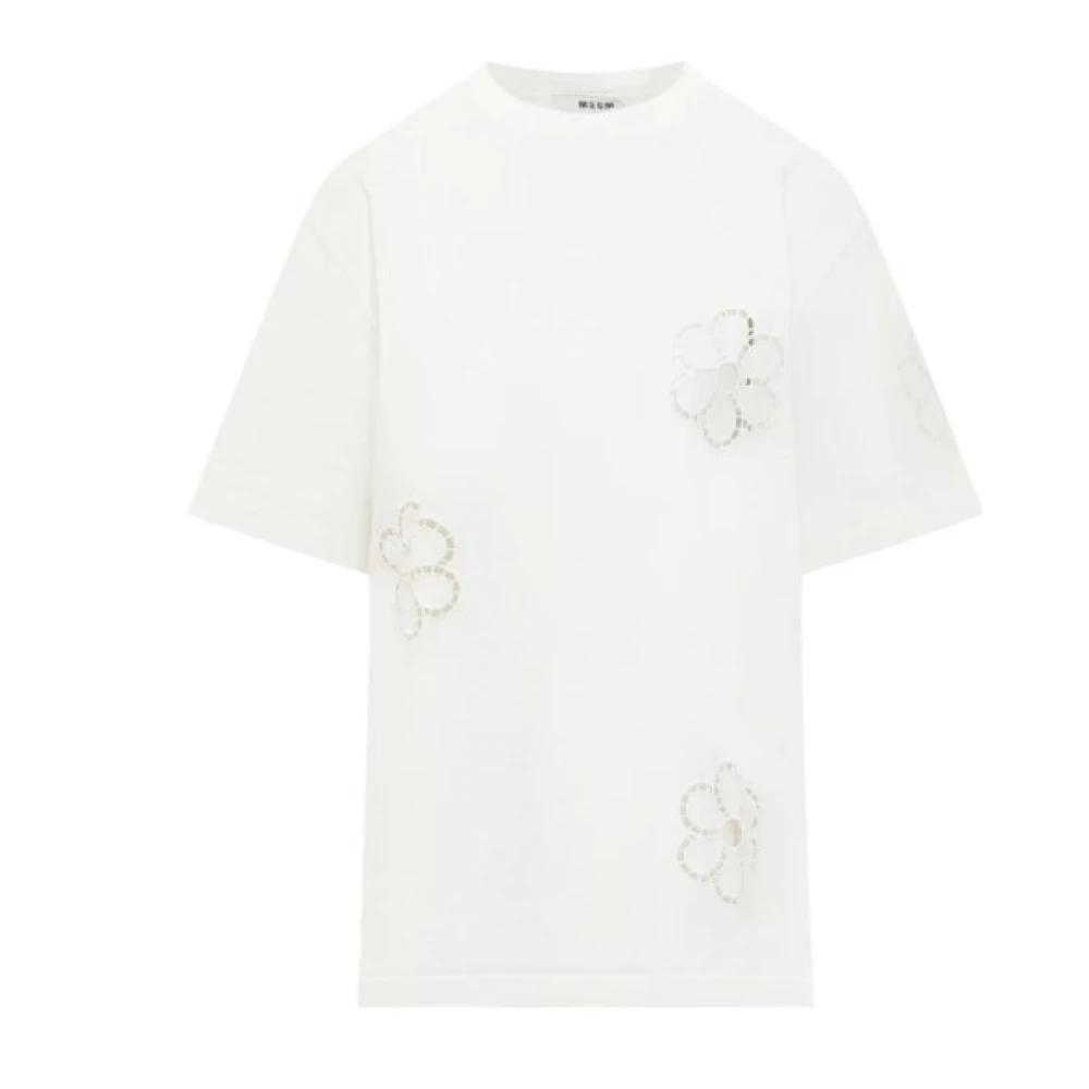 Msgm Bloemenapplicatie Korte Mouw T-shirt Beige Dames