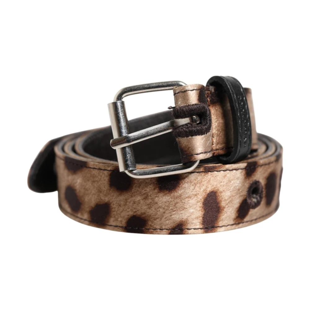 Dolce & Gabbana Brun Leopardmönstrat Läderbälte Med Silver Spänne