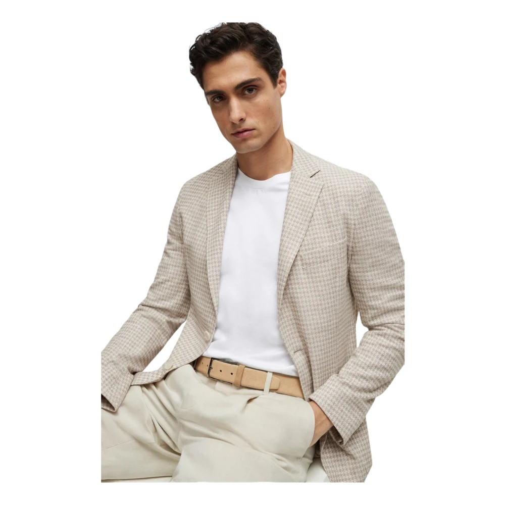 Hugo Boss Moderne Slim Fit Jas in Gestreepte Jersey Beige Heren