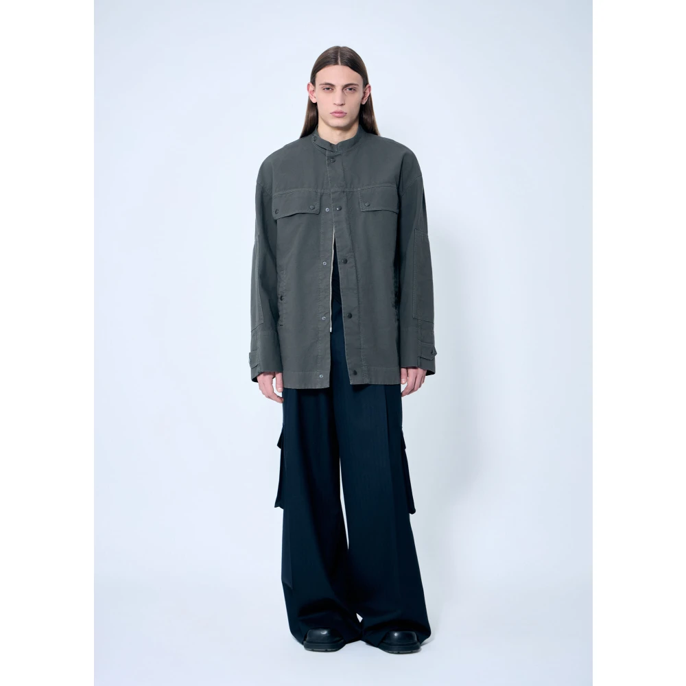 Dries Van Noten Jas met paneelconstructie en opa kraag Gray Heren