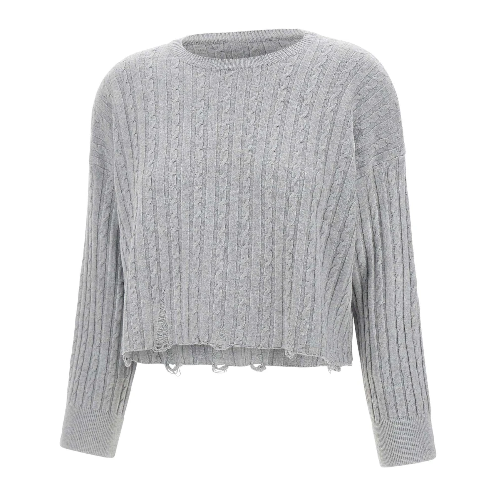 Kaos Angora Cable Gebreide Trui Grijs Gray Dames