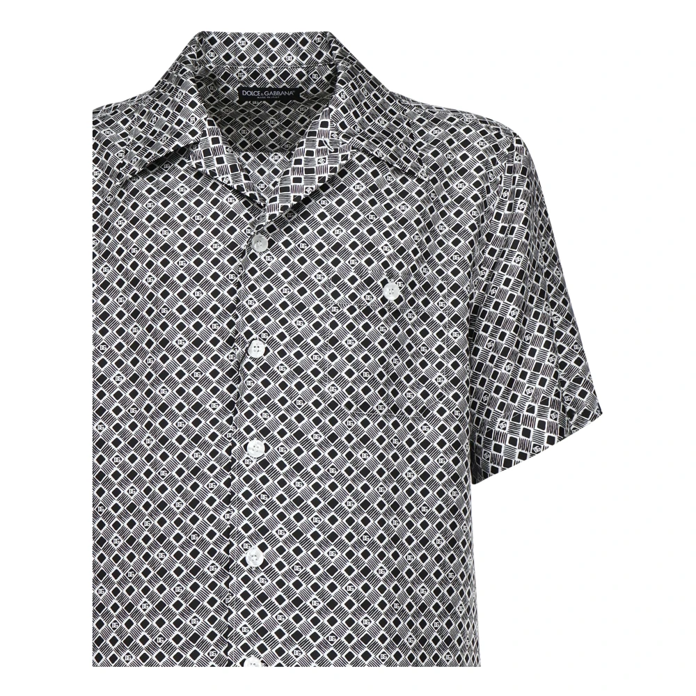 Dolce & Gabbana Zijden Grijze Shirt Cubaanse Kraag Korte Mouwen Gray Heren