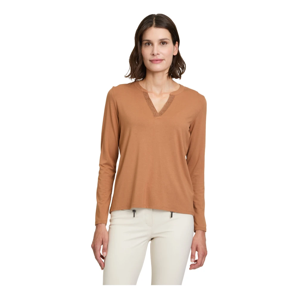 Betty Barclay Feminine Jersey Blouse Shirt Brown Dames