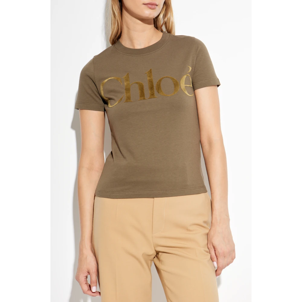Chloé T-shirt met fluwelen logofinish Brown Dames