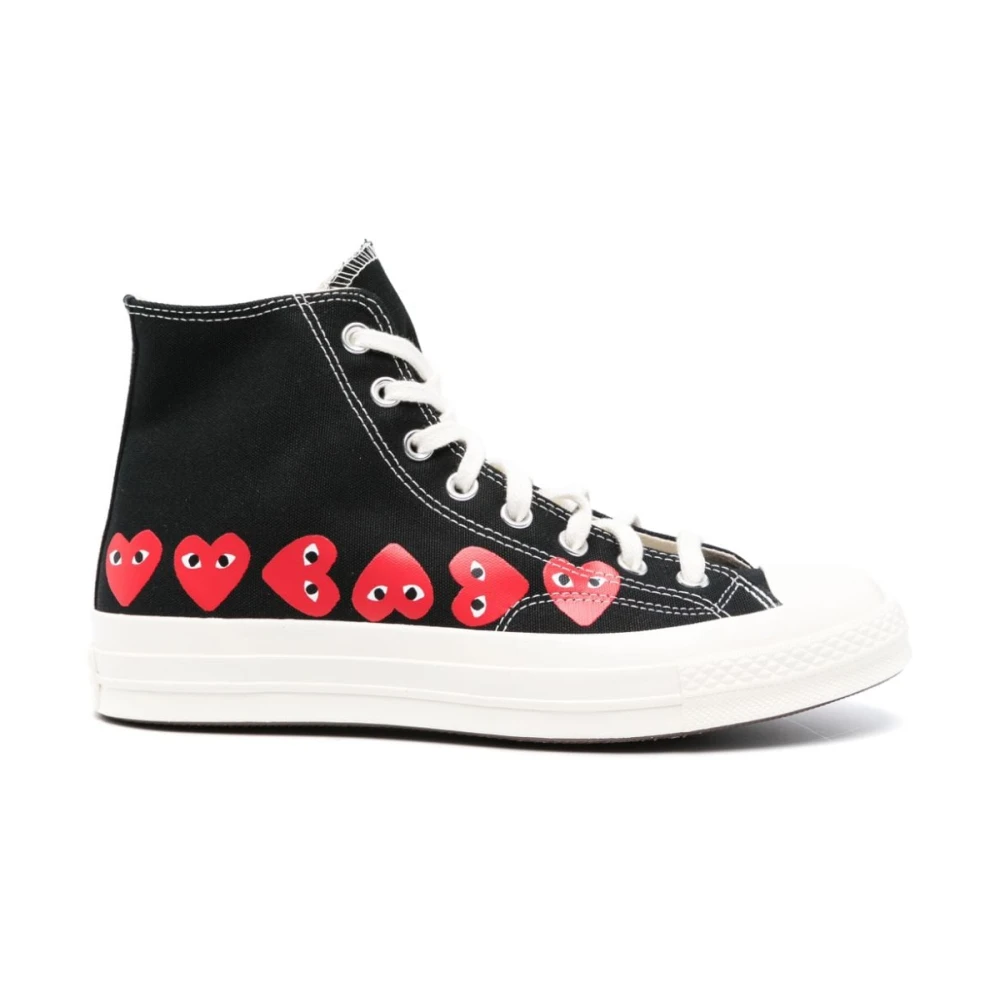 Comme des Garçons Play Hjärta Sneakers Svart Bomull Hög Topp Multicolor, Herr