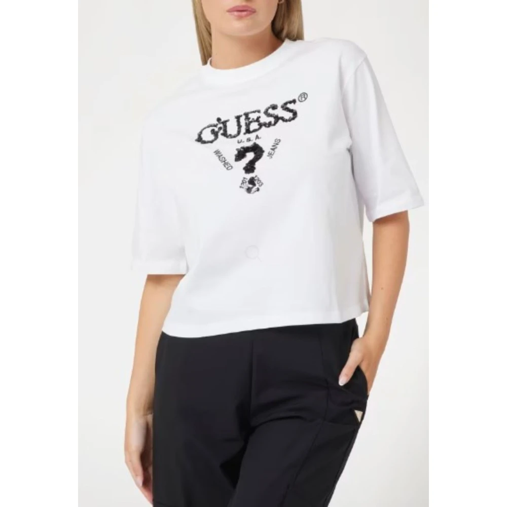 Guess Paillet Front Logo T-shirt White Dames