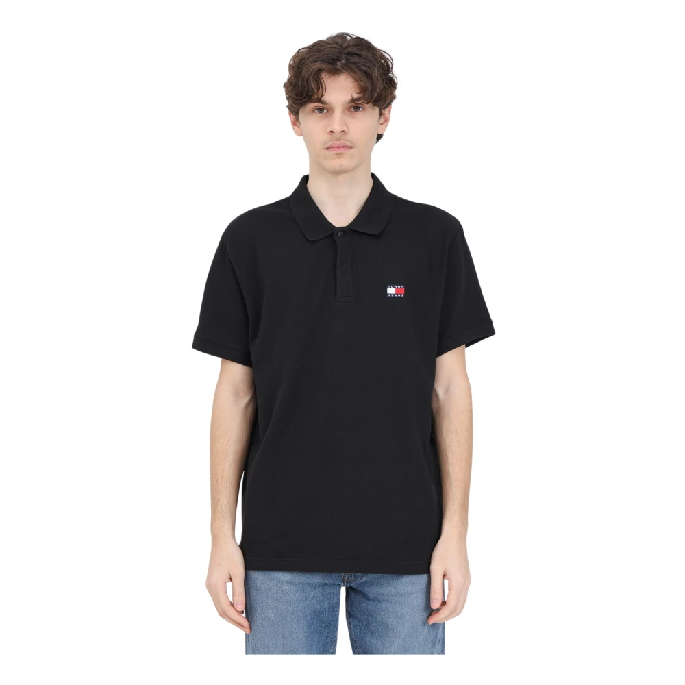 Tommy Jeans Zwarte Polo Shirt met Logo Patch en Vlag Black Heren