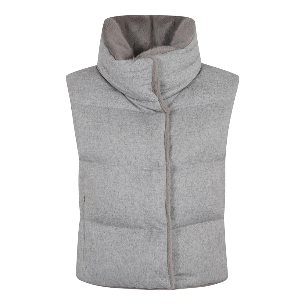 Herno Lichtgrijze Gewatteerde Vest Mélange Ontwerp Gray Dames