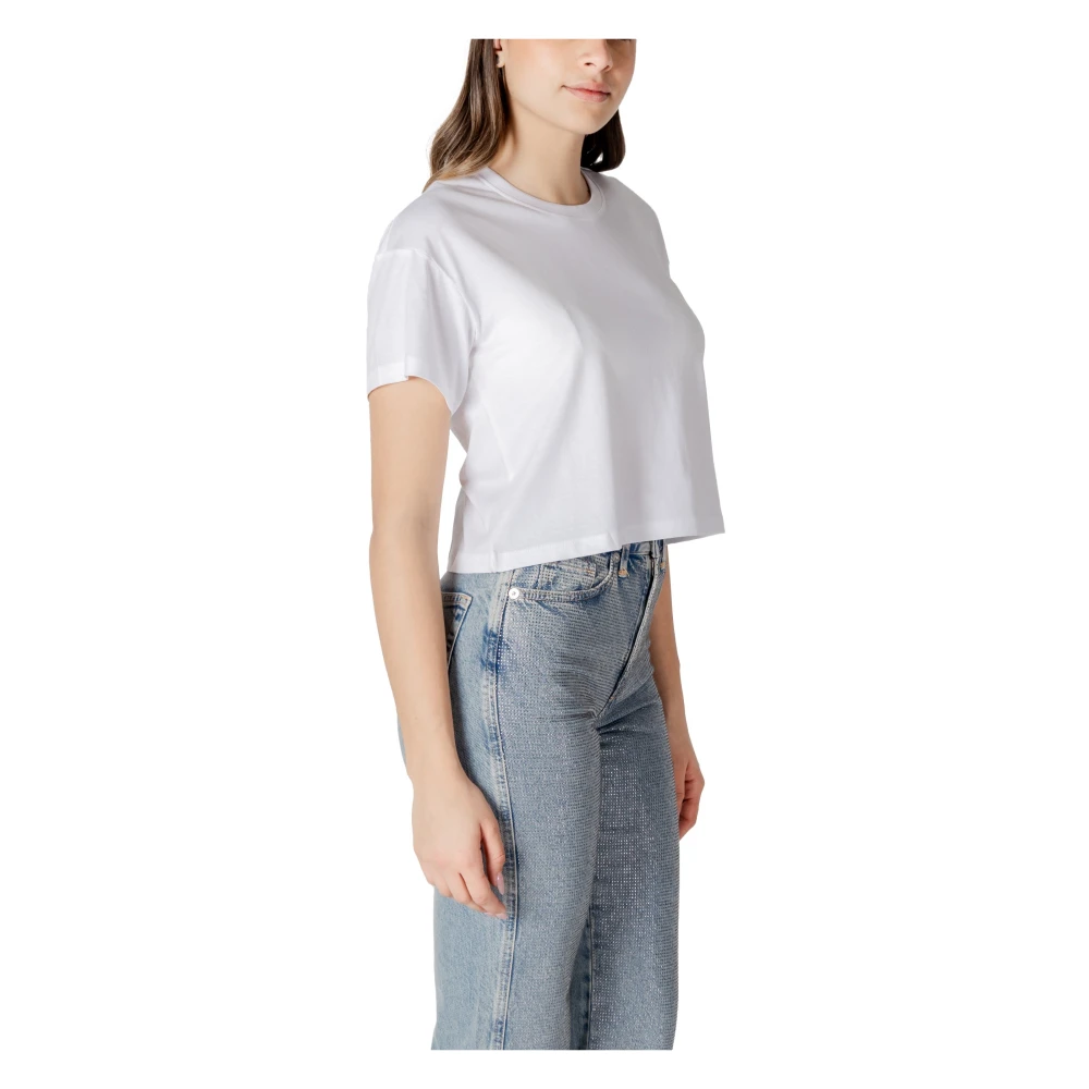 Only Witte Katoenen T-shirt met Ronde Hals White Dames