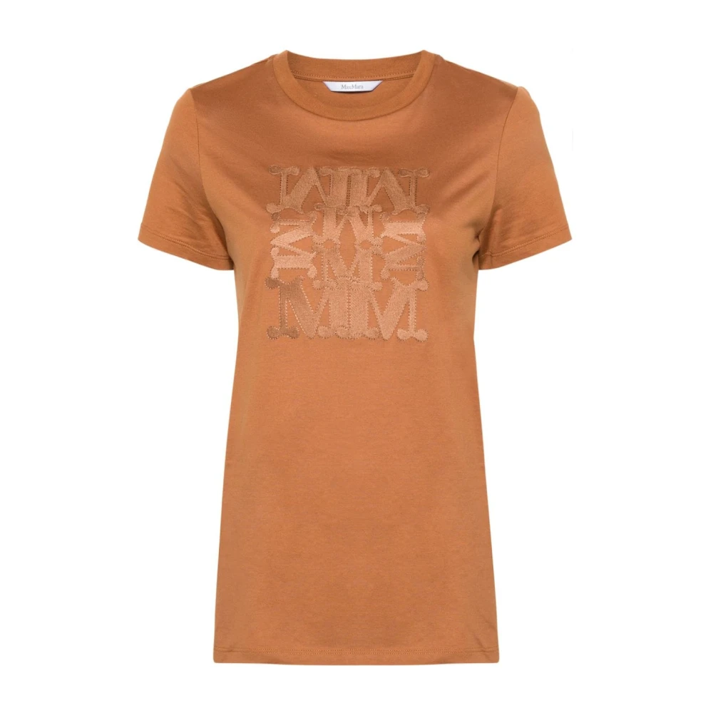 Max Mara Bruin leren T-shirt met geborduurd motief Brown Dames