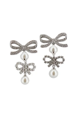 Double Bow Pearl Earrings