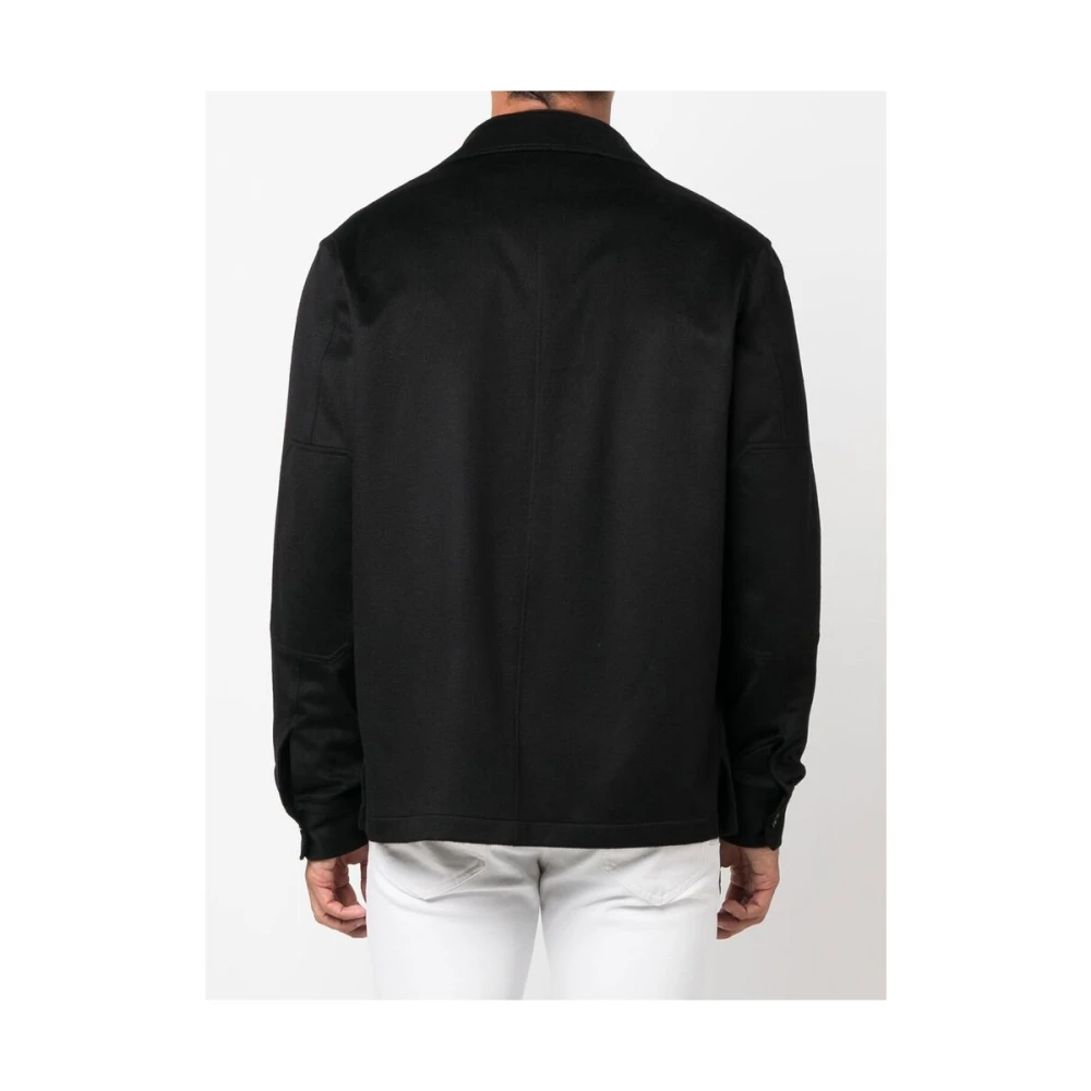 Ermenegildo Zegna Zwarte Kasjmier Klassieke Kraag Overhemd Black Heren