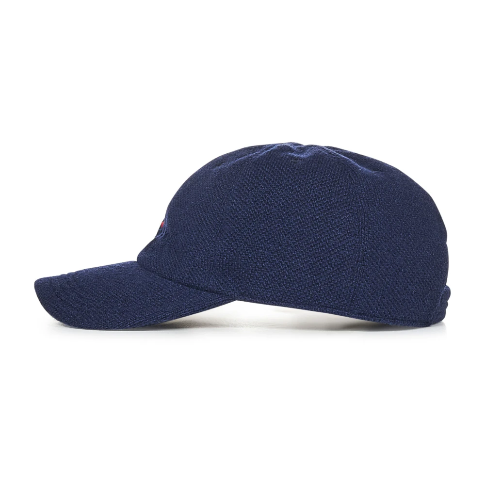 Kiton Blauwe Cashmere Geborduurde Logo Hoed Blue Heren