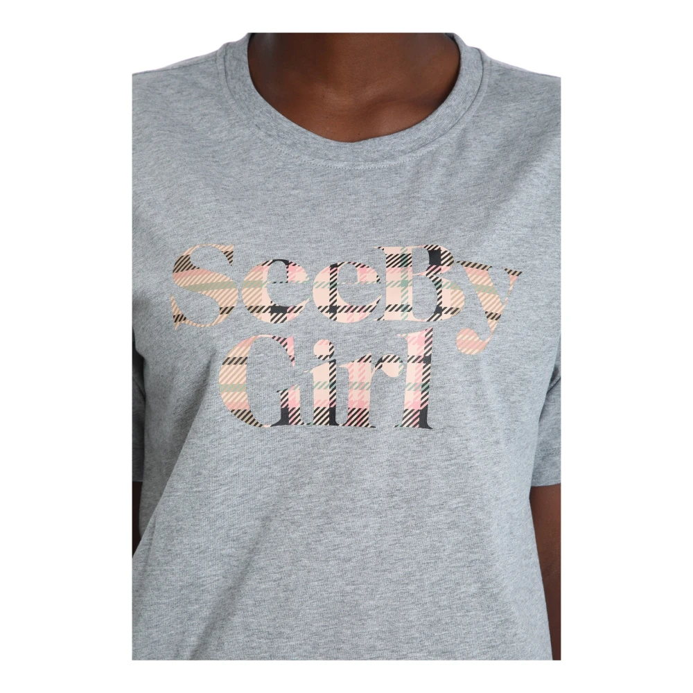 See by Chloé Katoenen Logo T-Shirt Gray Dames