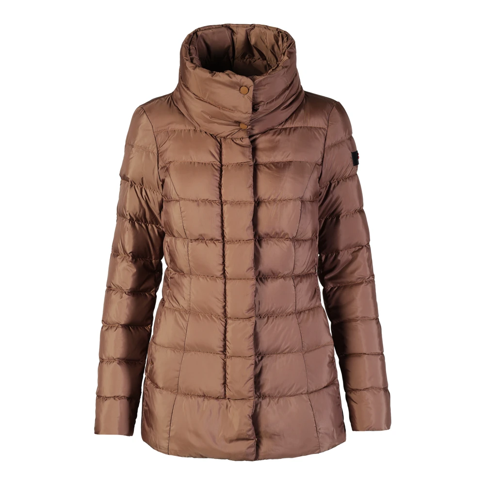 Peuterey Damen Braun Kurze Daunenjacke Mit Hohem Kragen