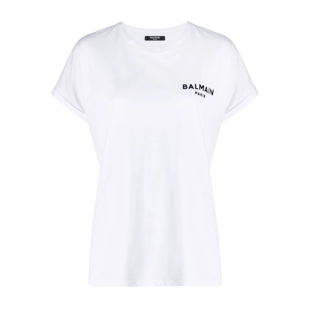 Balmain Flock Detail T-Shirt White Dames