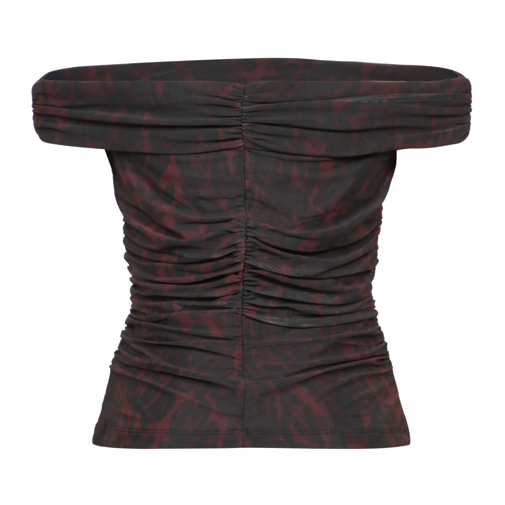 Ganni Bruine Mesh Off-Shoulder Topwear Aw24 Brown Dames
