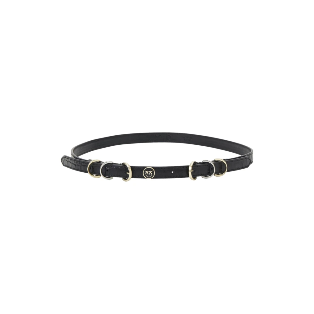 Pinko Black Belts, Female, S, Leather Belt With Engraved Logo Buckle