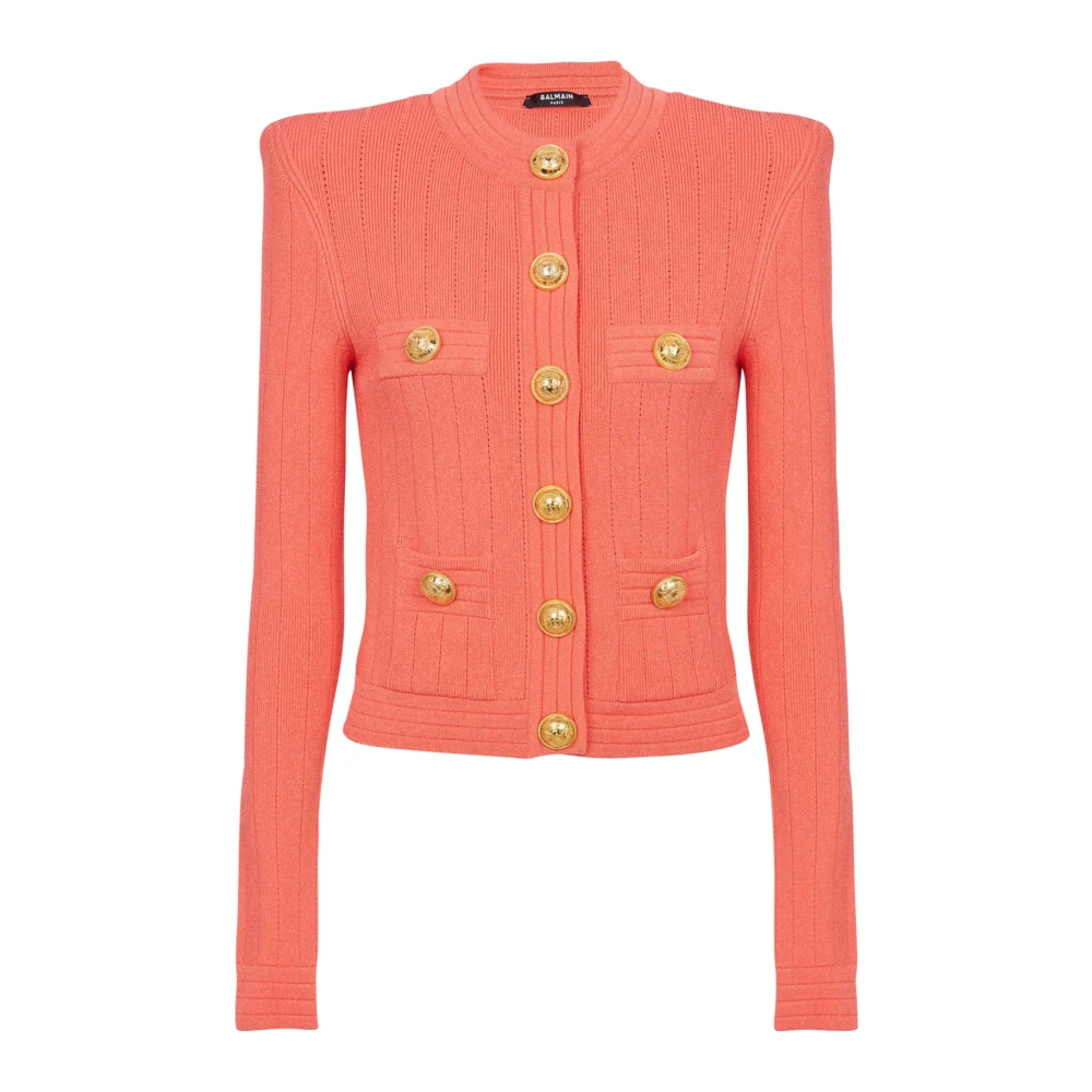 Balmain Knäppt finstickad kofta Pink, Dam