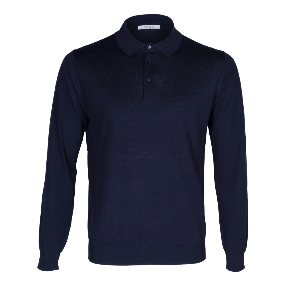 Kangra Blue Silk And Cotton Long Sleeve Polo - Male - Polo Shirts - Xl - Tops