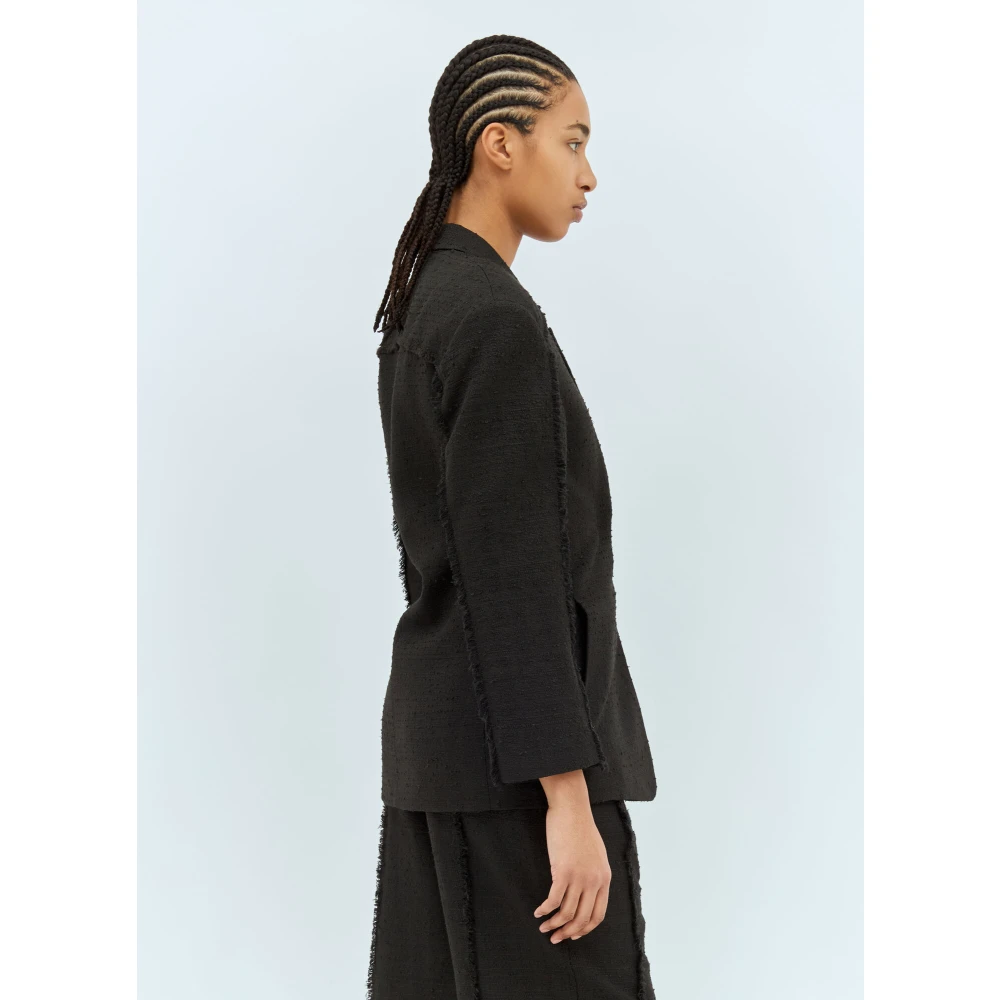 Ganni Gefranjerde Tweed Blazer Black Dames