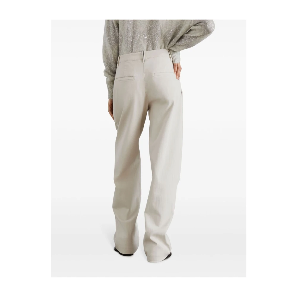 BRUNELLO CUCINELLI Beige Katoenmix Geplooide Broek Beige Dames