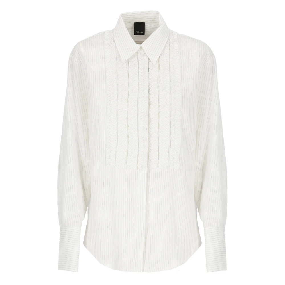 Pinko Gestreepte Viscose Shirt met Kraag White Dames