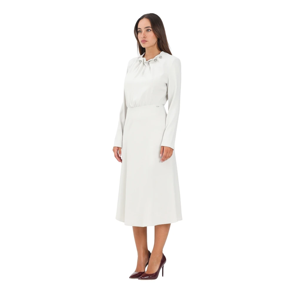 Armani Exchange Women's Beige Midi Dress With Ruched Neckline