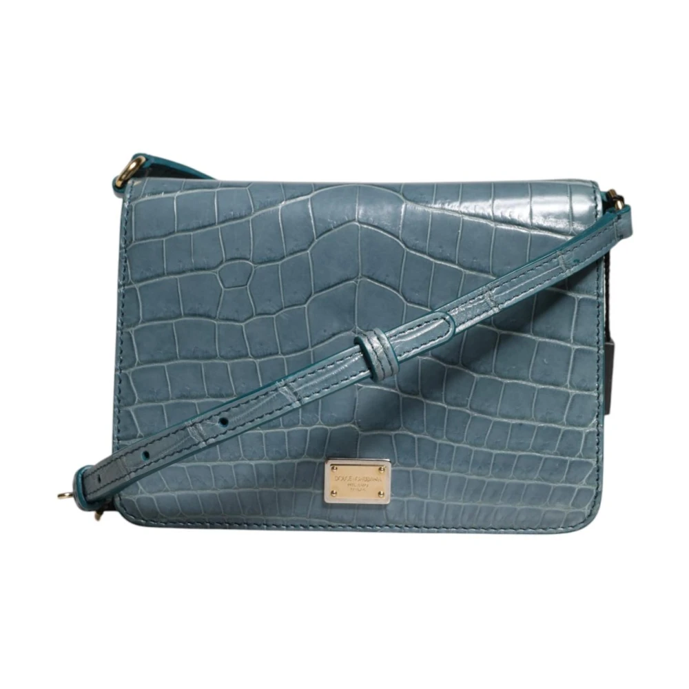 Dolce & Gabbana Women's Green Exotic Leather Dg Plaque Crossbody Bag