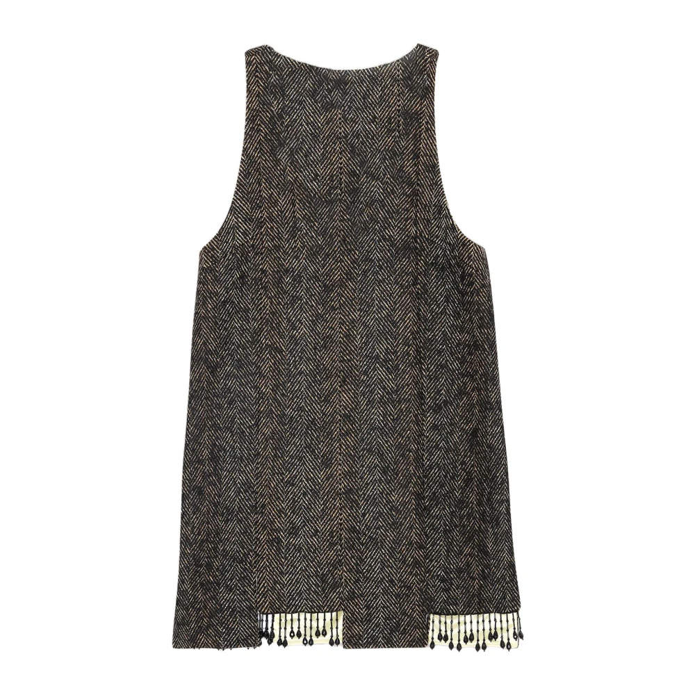Ganni Gestructureerde V-hals Mini Jurk Gray Dames