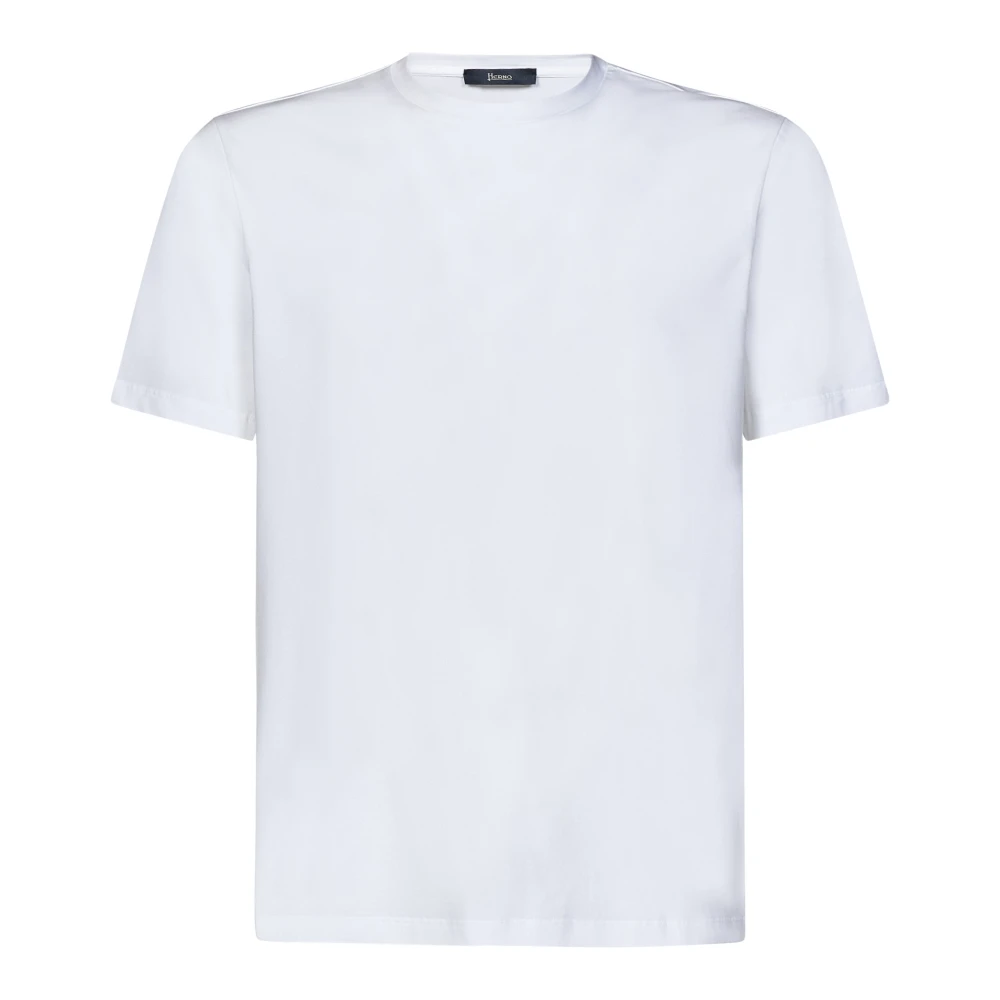 Herno Herr Vit Toppar L, Bomull, Crew-Neck T-Shirt Med Logoplakett