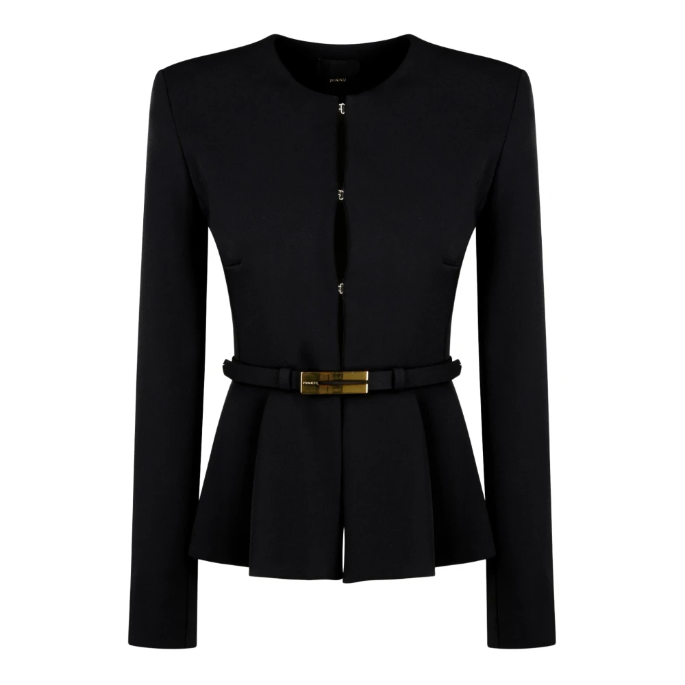 Pinko Zwarte Jas met Afneembare Riem Black Dames