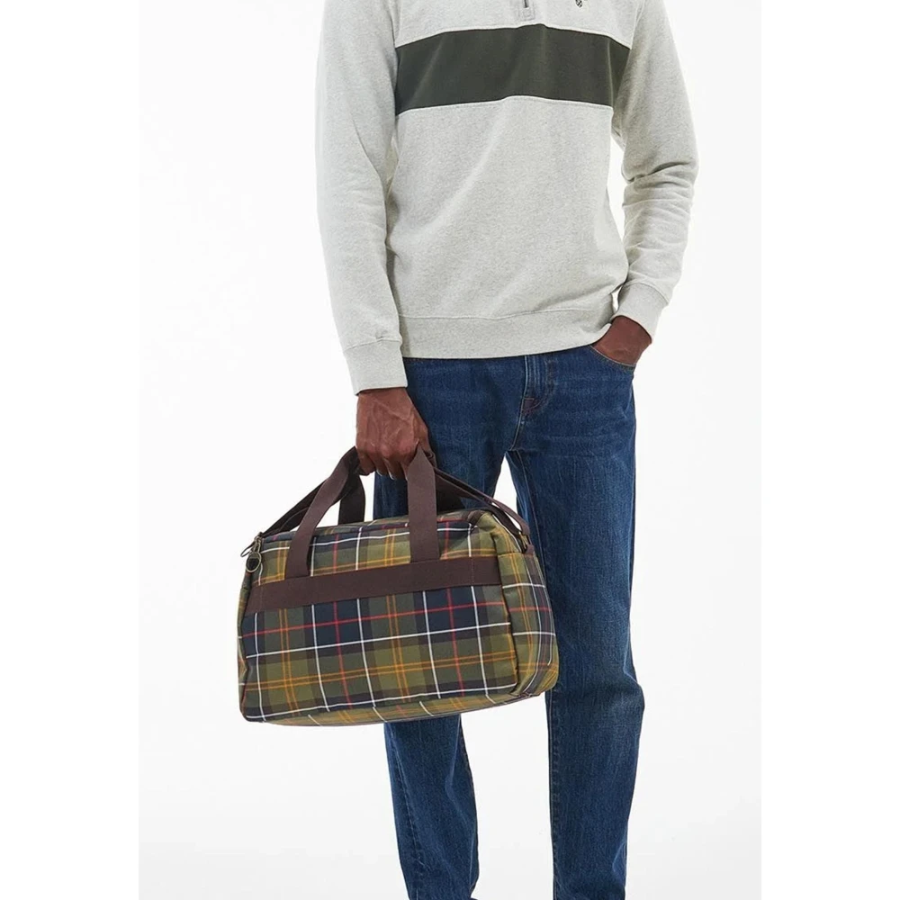 Barbour Tartan Flight Bag met meerdere compartimenten Green Heren