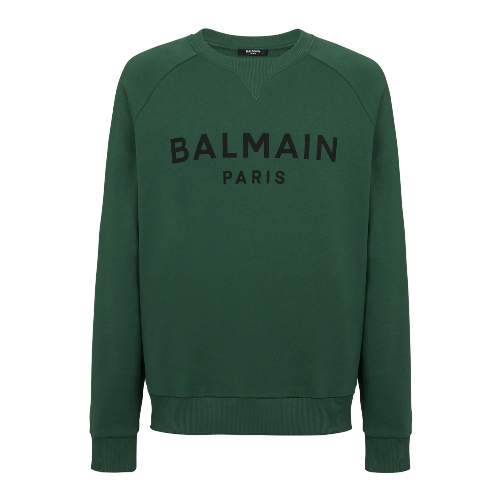 Balmain Eco-ontworpen katoenen sweatshirt met Paris metallic logo print Green Heren