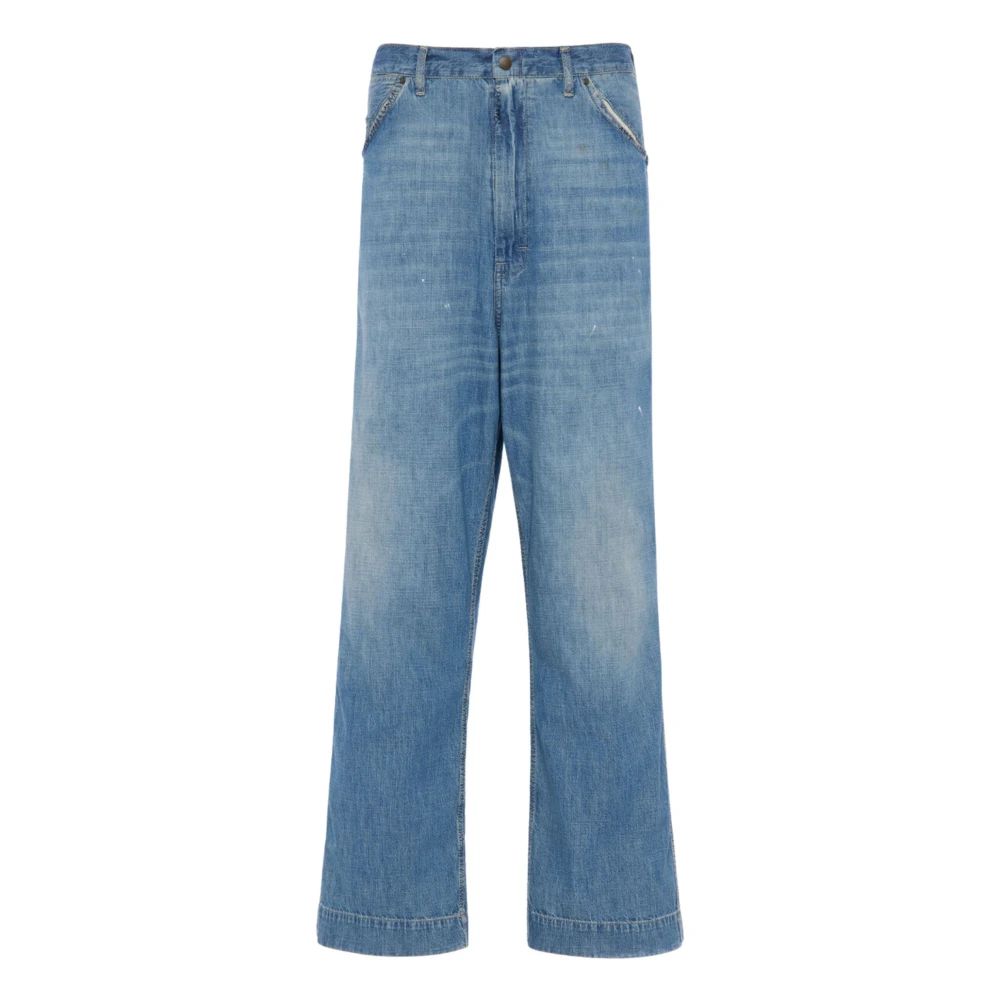 Maison Margiela Men's Blue Wide-Leg Jeans - Straight Fit Jeans - L - Jeans