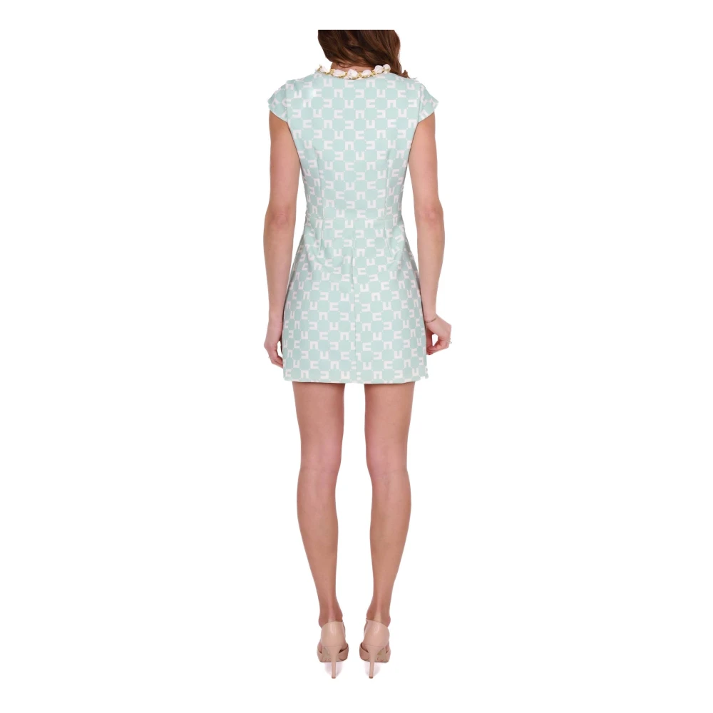 Elisabetta Franchi Groene Logo Print Crepe Mini Jurk Green Dames