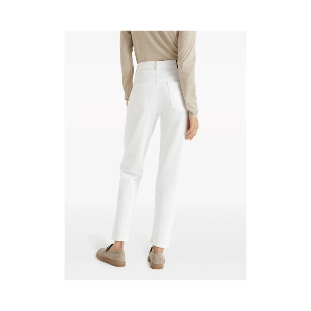 BRUNELLO CUCINELLI High-rise tapered jeans met Monili-ketting White Dames