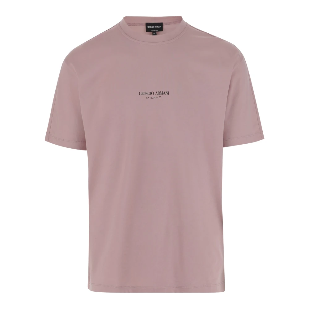 Giorgio Armani Logo Katoenen T-shirt Roze Ronde Hals Pink Heren