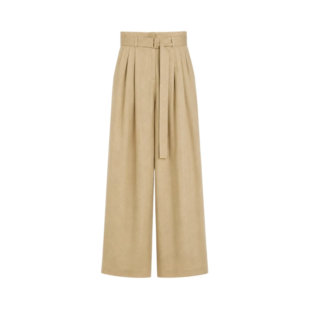 Max Mara Studio Vrouw Beige Broeken Dames, M, Linnen, Wijde Broek