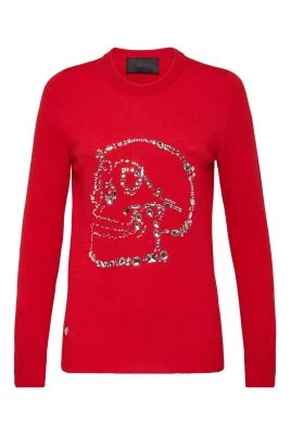 Pullover Round Neck LS Look At Me Skull Crystal