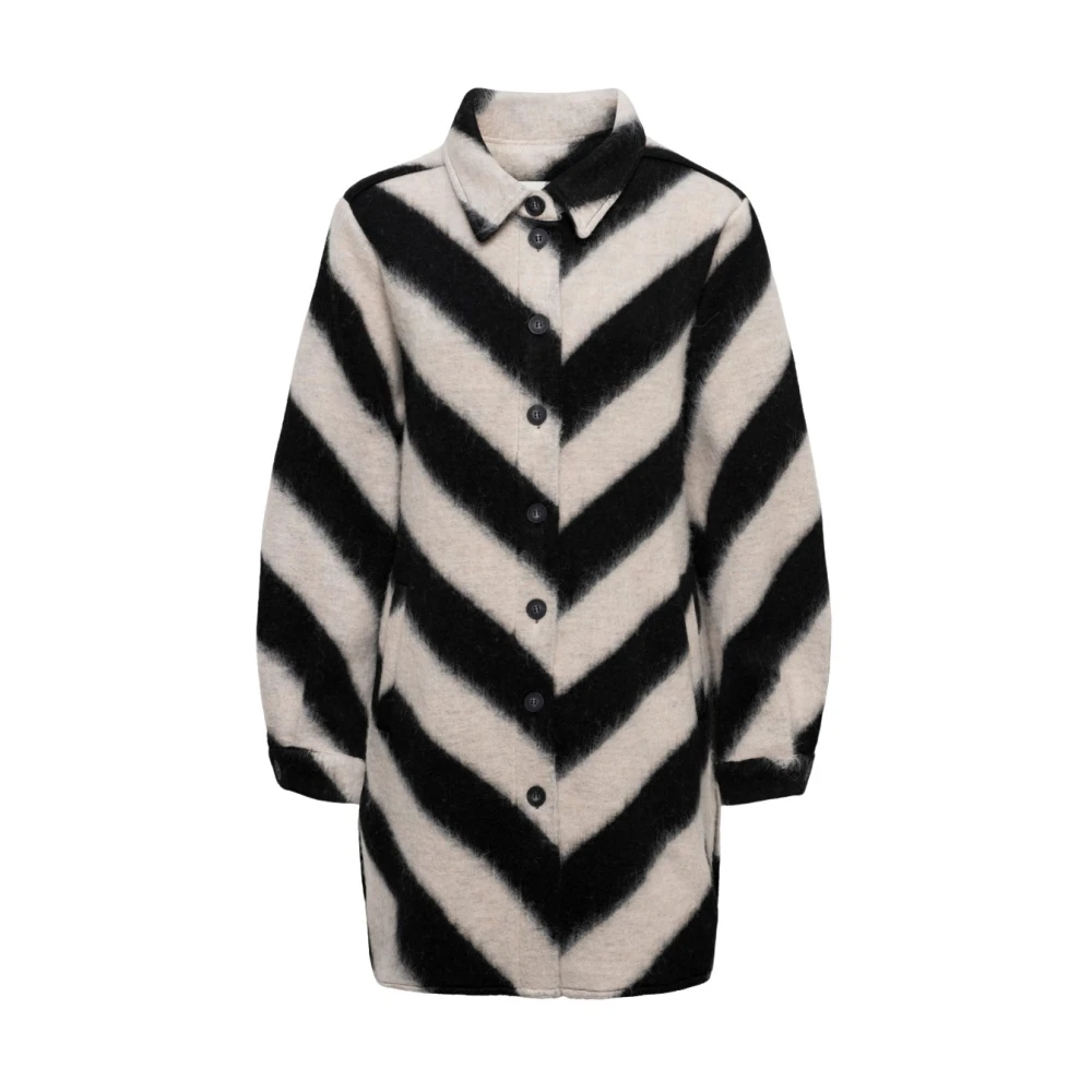 &Co Woman Tessa Zigzag A-Black Lange Jas-Blouse Black Dames