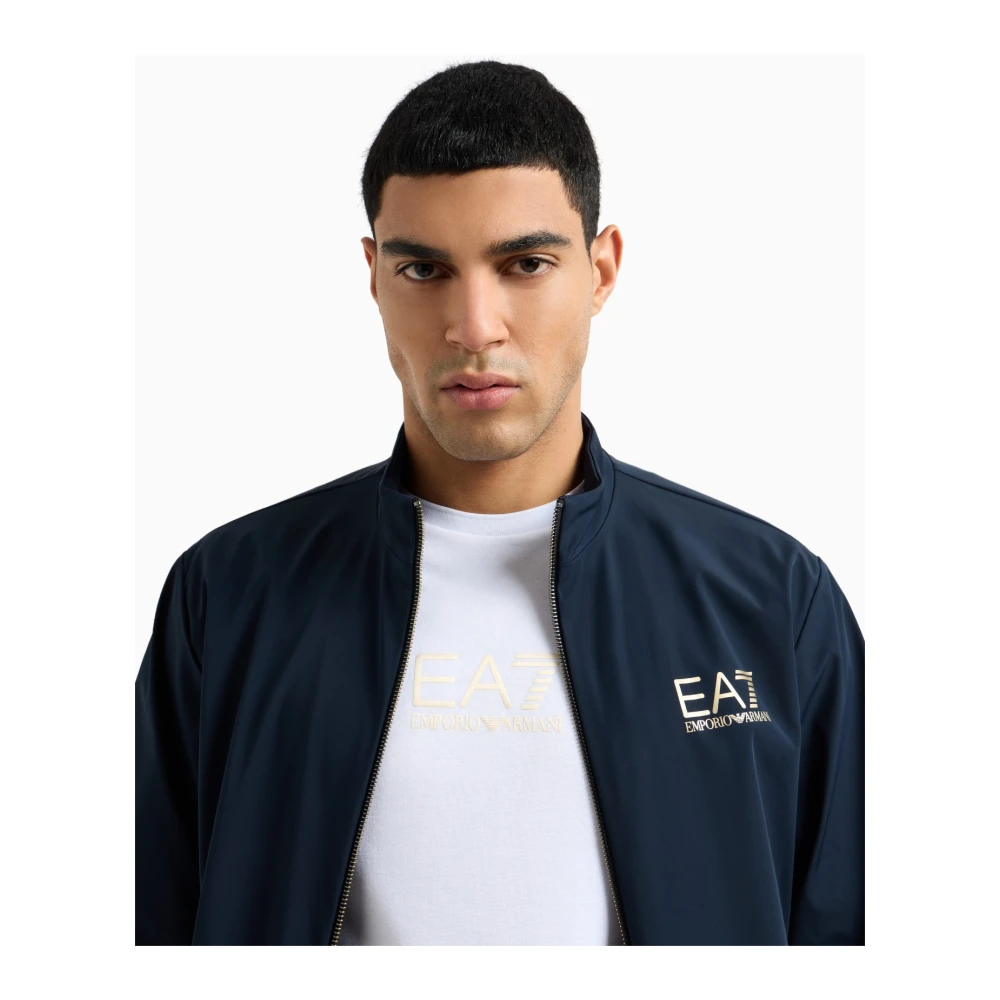 Emporio Armani EA7 Minimalistisch Wit T-shirt met Goud Logo White Heren