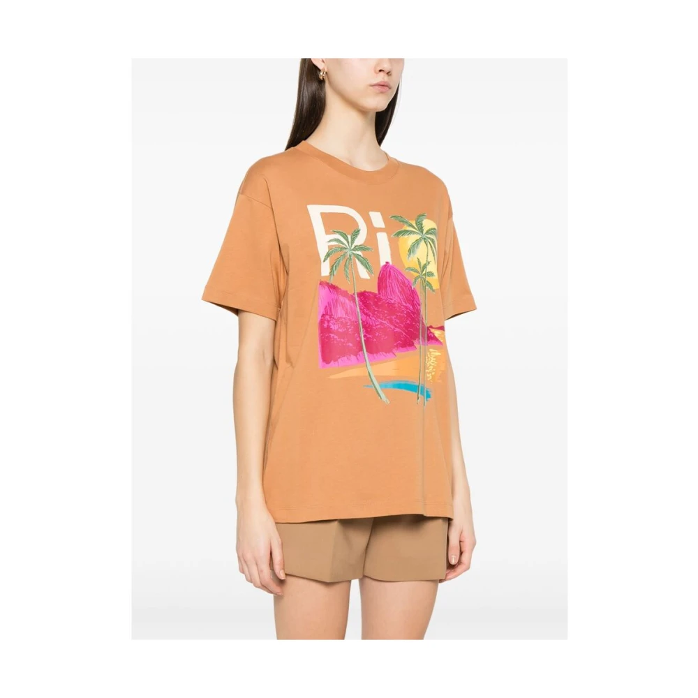 Farm Rio Karamelbruin Logo Print Crew Neck Multicolor Dames