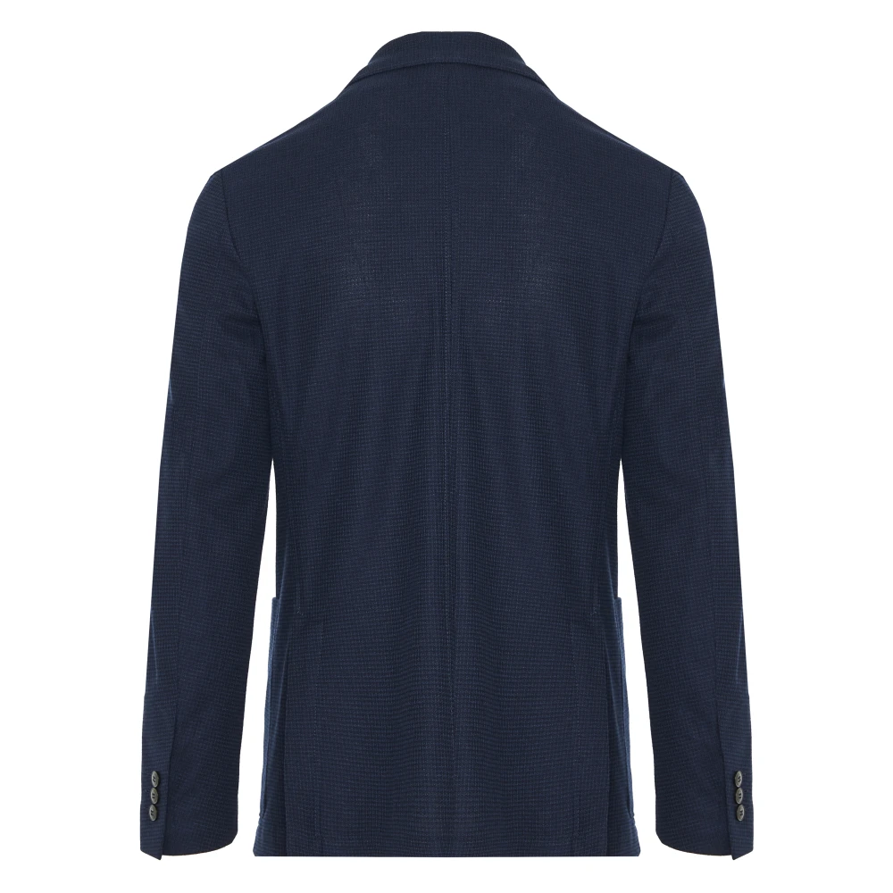 Canali Katoen Linnen Jas Twee Knopen Blue Heren