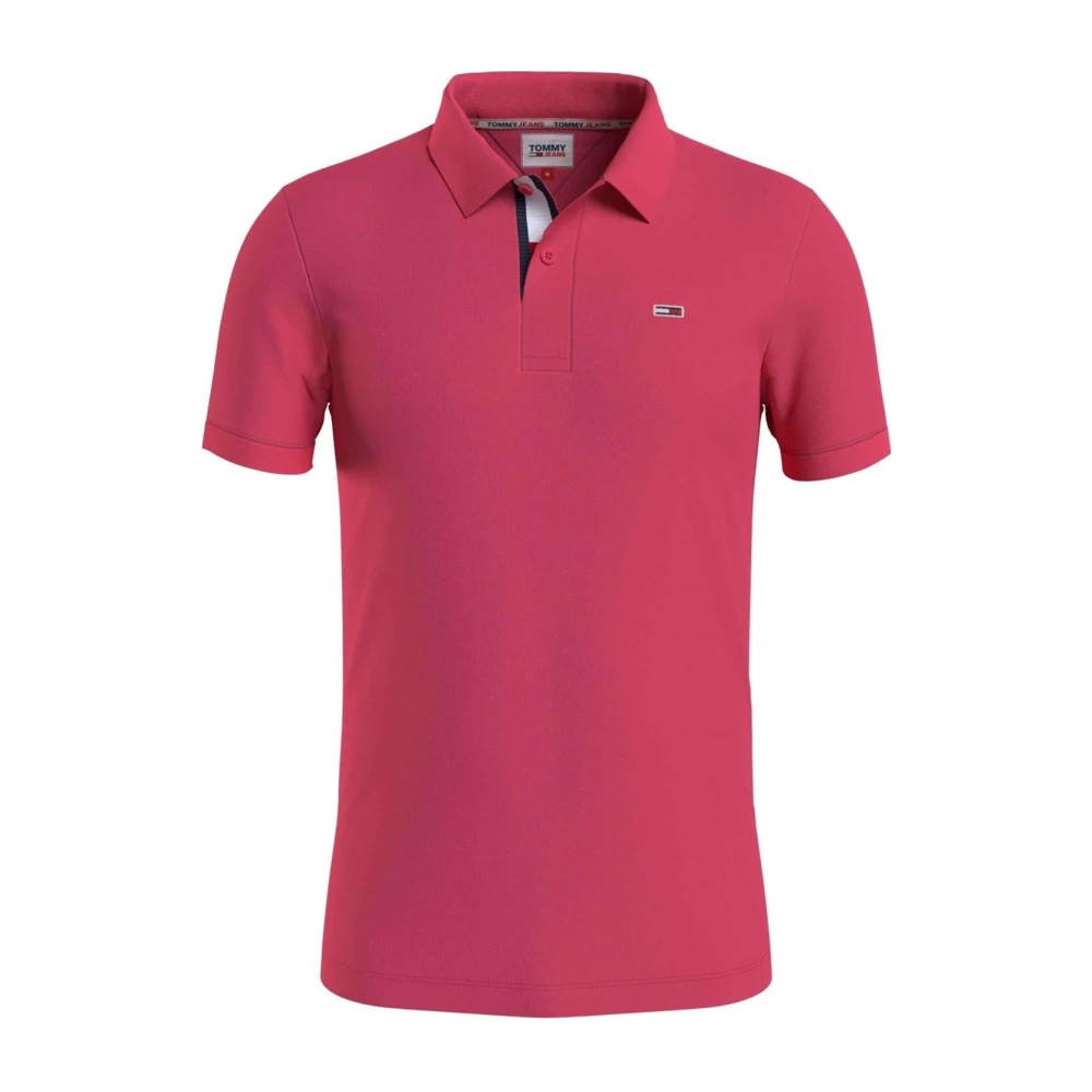 Tommy Jeans Men's Pink Polo Shirts, Xl, Cotton Polo Shirt Slim Fit