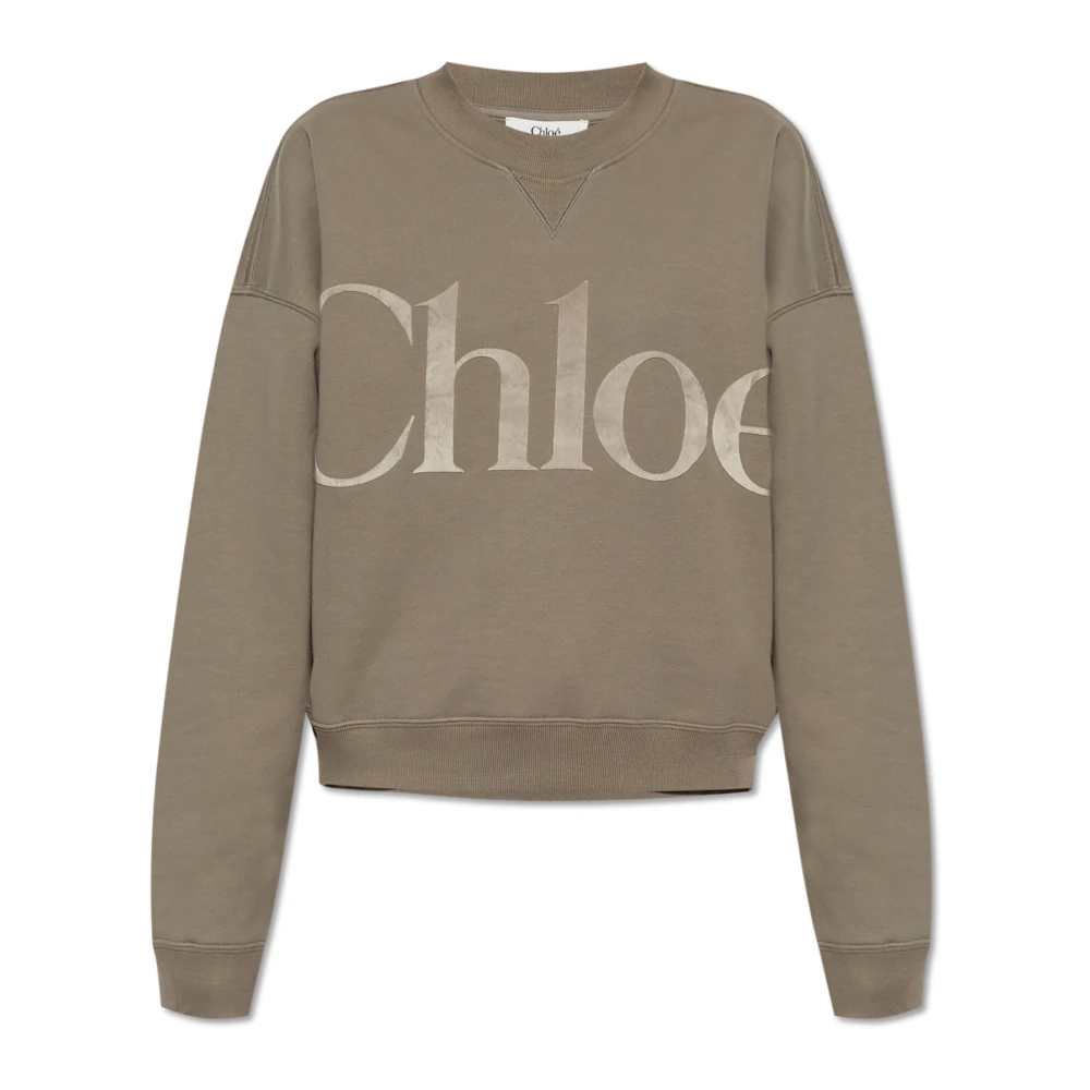 Chloé Sweatshirt met logo en fluwelen afwerking Gray Dames