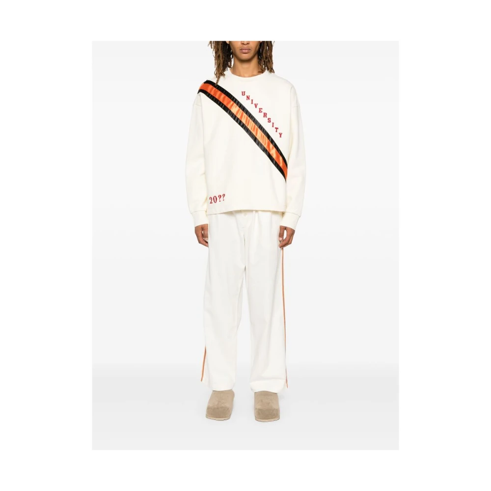 Bode Witte Katoenen Trekkoordbroek met Streepdetail White Heren
