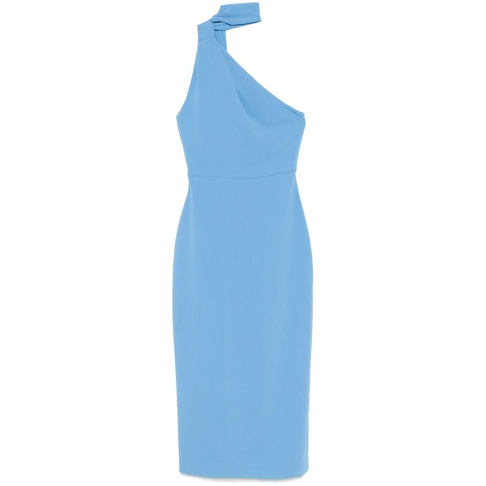 Solace London Blauwe One-Shoulder Jurk met Sjaal Detail Blue Dames