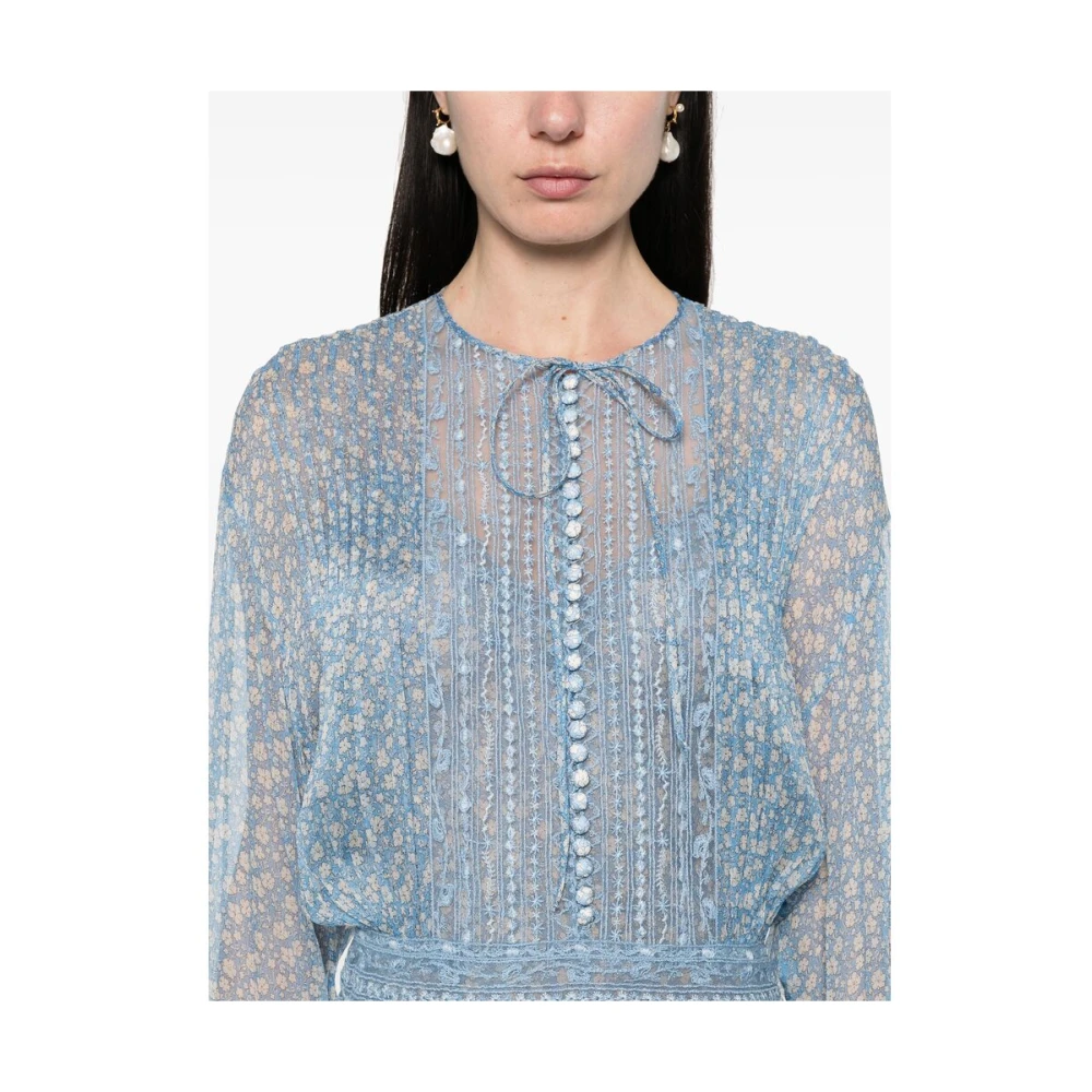 Ermanno Scervino Lichtblauwe Kant Voorkant Jurk Blue Dames